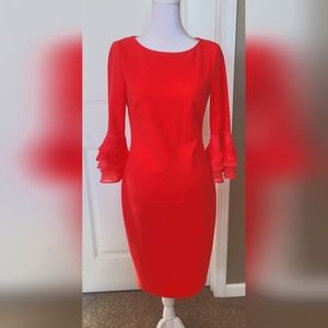 Calvin Klein Salmon Pink Dress size  2 with long scallop sleeves